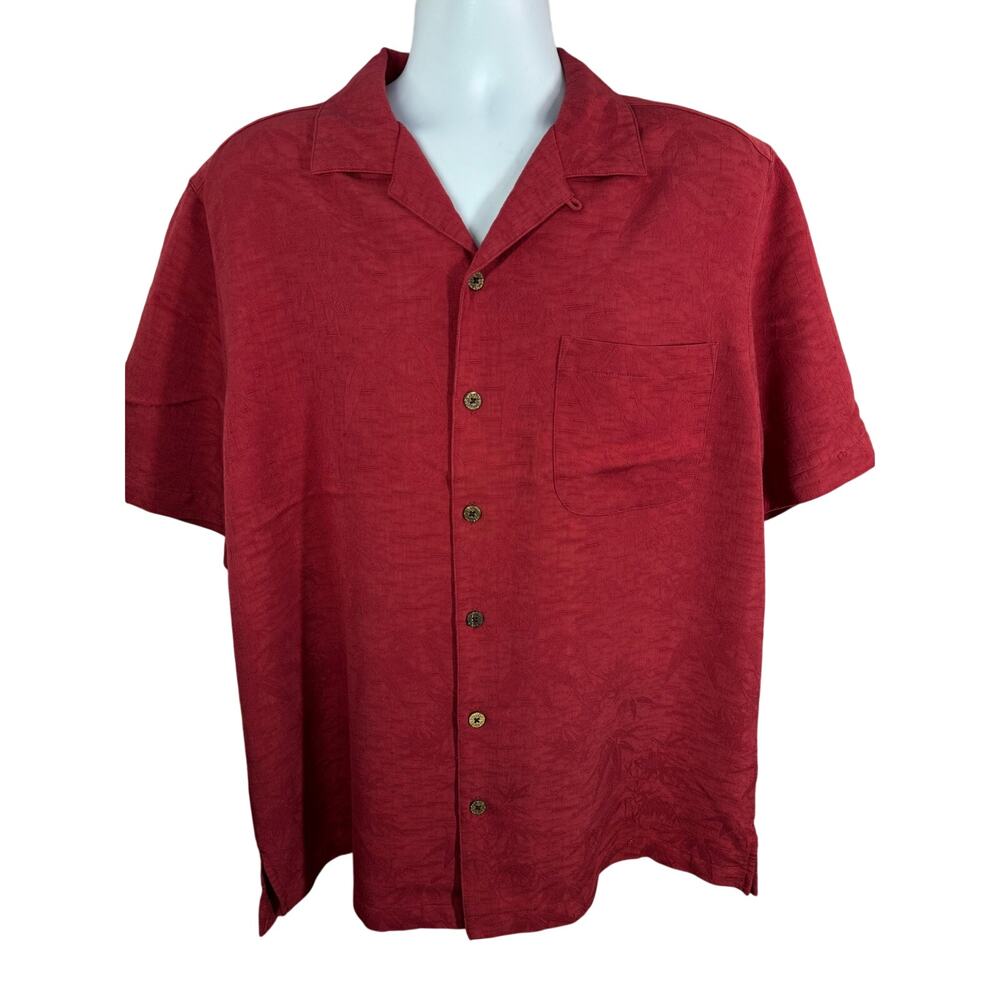 Caribbean Joe Let Go Hawaiian Aloha Red Shirt Mens L Tropical